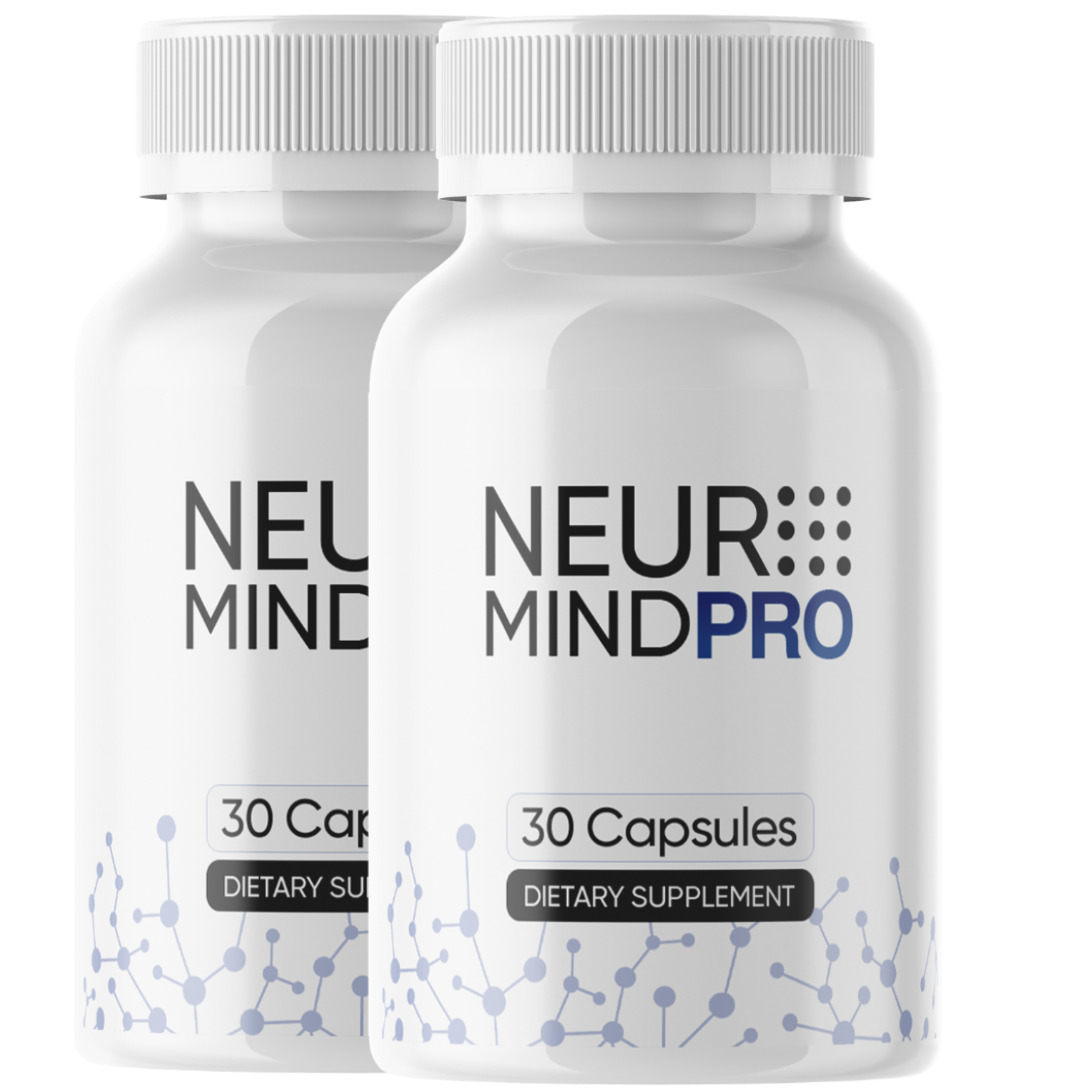 Two bottles of Neuromind Pro dietary supplement, 30 capsules each