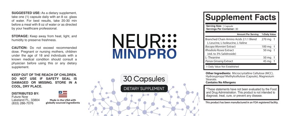Neuromind Pro supplement label showing supplement facts and ingredients